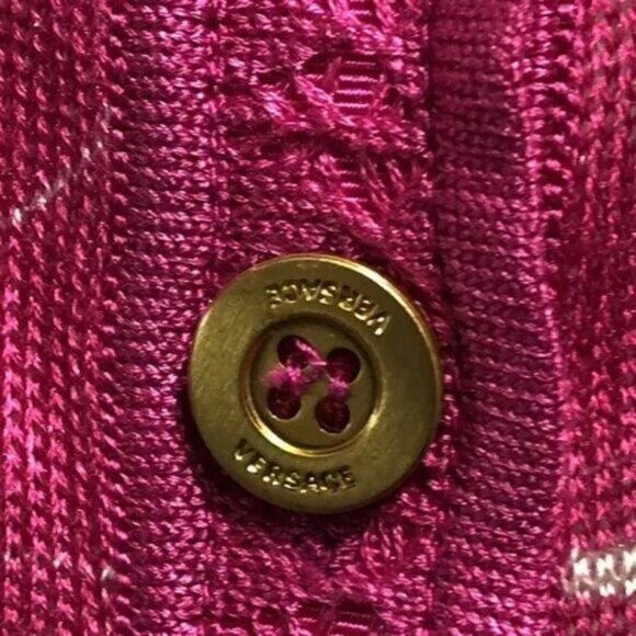 Versace pink and cream tropical button down cardigan sweater size 40 - Picture 5 of 16